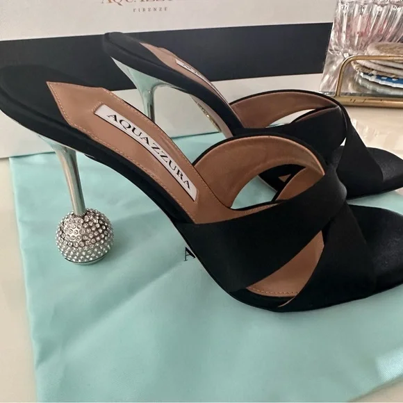 NWT AQUAZZURA Yes Darling 95 satin sandals black size 36.5 - Picture 2 of 9